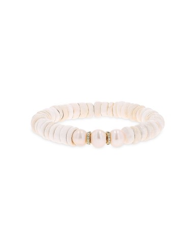 14k Pearl and Puka Shell Beaded Bracelet with Diamond Rondelles Le MVP de beaucoup