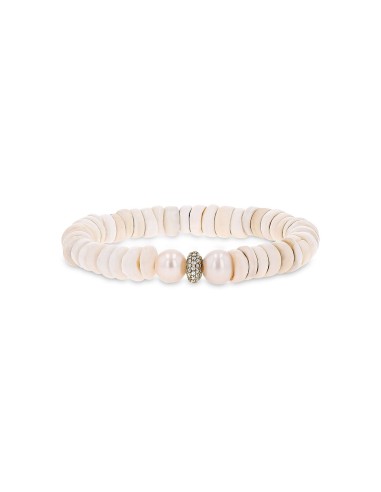 14k Pearl and Puka Shell Bracelet with Diamond Donut Pour