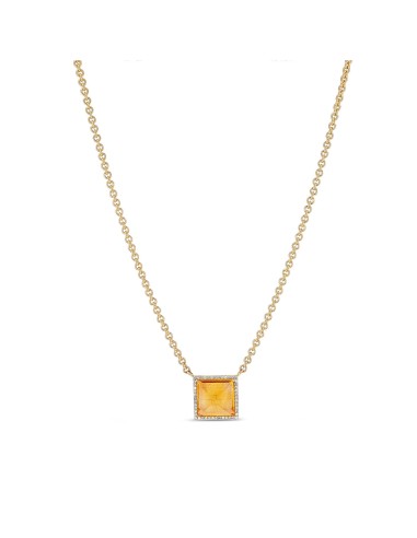 14k Citrine Square Diamond Pendant on Cable Chain Necklace la colonne vertébrale