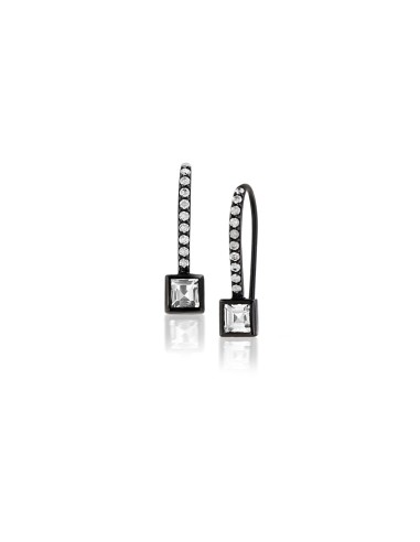 White Topaz Princess Cut on Black Rhodium French Hooks Earrings Comparez plus de prix