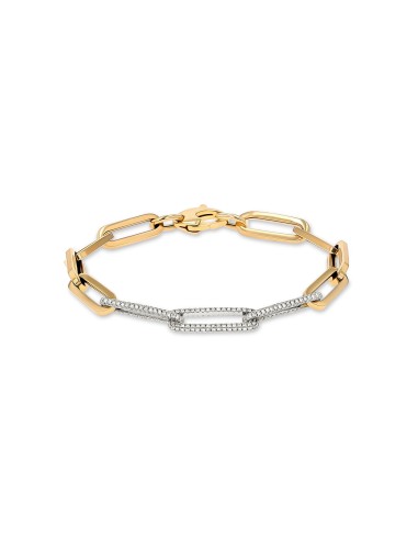 14k Yellow Gold Paperclip Links with 3 14k White Gold Diamond Links Bracelet Profitez des Offres !