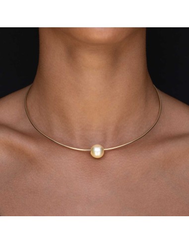 14k Gold Wire Collar with Pale Yellow Pearl Necklace Economisez 