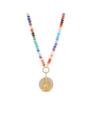 14k Gold Diamond Buddha Pendant on Multi Color Gemstone Knotted Necklace - 18" de pas cher