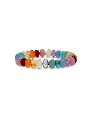 Rainbow Gemstone Mix Bracelet with Diamond Rondelle Bead - 10mm Le MVP de beaucoup