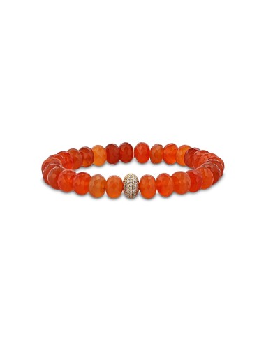 14k Gold Carnelian Beaded Bracelet with Diamond Donut - 8mm acheter