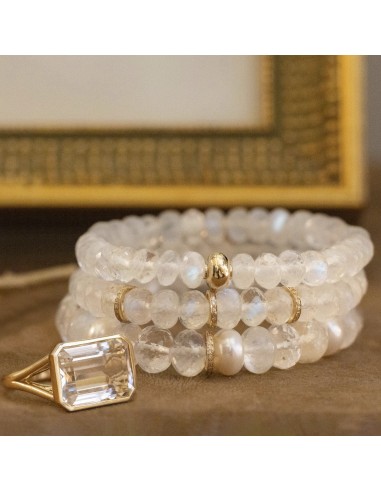 14k White Mix Gemstone Bracelet with Diamond Rondelle - 10mm les muscles