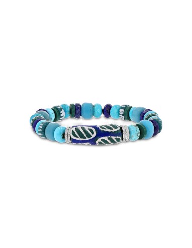 Turquoise and African Trade Bead Mix Bracelet with Diamond Rondelles meilleur choix