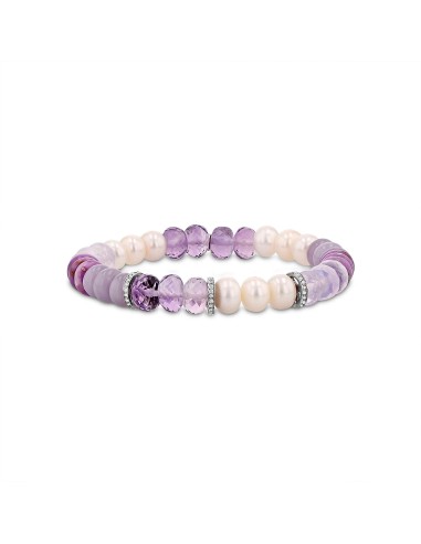 Lavender Haze Mix Gemstone & Pearl Bracelet with Diamond Rondelles - 8mm à prix réduit toute l'année