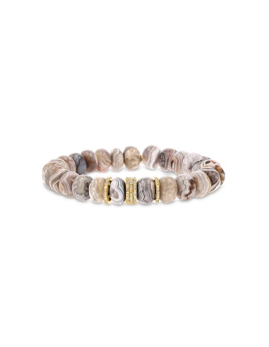 14k Cream Agate Bead Bracelet with 5 Diamond Rondelles - 10mm solde