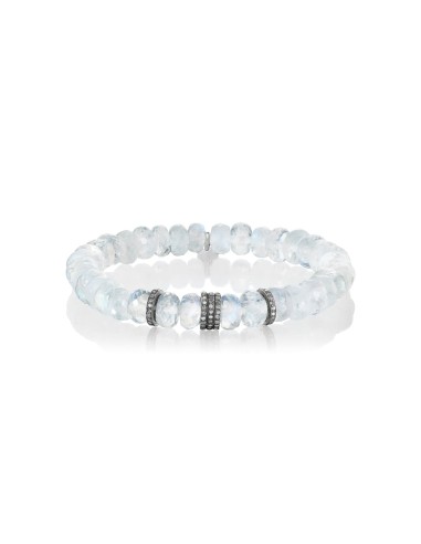 Moonstone Beaded Bracelet with Diamond Rondelles - 8mm pas cheres