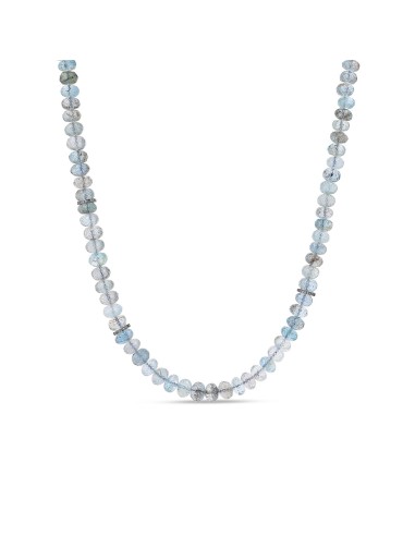 Moss Aquamarine Beaded Strung Necklace with Diamond Rondelles Economisez 