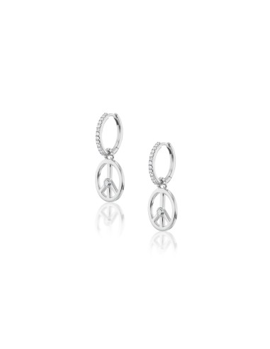 Peace Sign Charm Drops on Diamond Huggie Hoop Earrings Comparez et commandez 