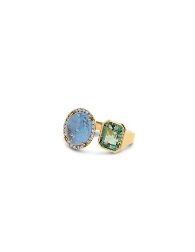 14k Diamond Halo Two Stone Ring - Aquamarine & Mint Tourmaline Par le système avancé 