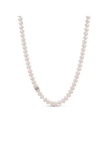 White Pearl Knotted Necklace with Diamond Rondelles - 17" la livraison gratuite