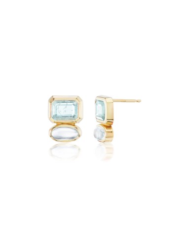 14k Gold Two Stone Stud Earrings - Mint Tourmaline & Aquamarine la chaussure