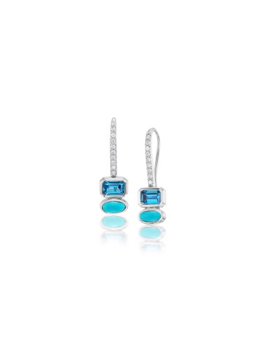 Two Stone Earrings on Diamond French Hooks - London Blue Topaz & Turquoise Par le système avancé 