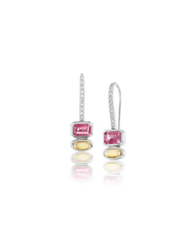 Two Stone Earrings on Diamond French Hooks - Pink Tourmaline & Citrine sur le site 