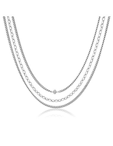 Strength, Beauty and Power Petite Triple Layer Chain Necklace brillant des détails fins