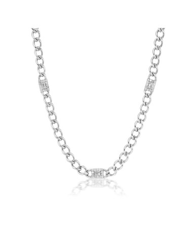 Flat Curb Chain Necklace with 3 Diamond Mosaic Stations - 17" votre