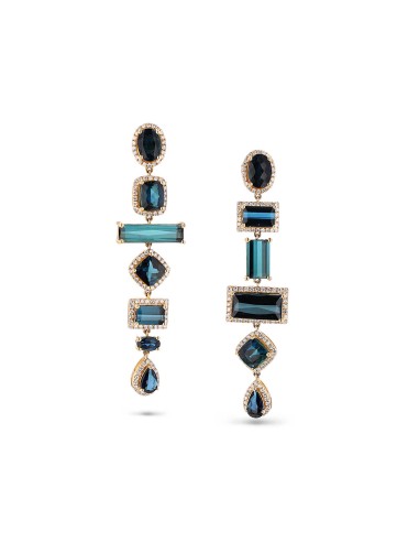 14k London Blue Topaz Geometric Drop Earrings "One of a Kind" Paris Déstockage Promo