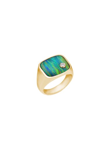 Mr. LOWE Men's 14k Opal Signet Bond Ring with Bezeled Diamond paiement sécurisé