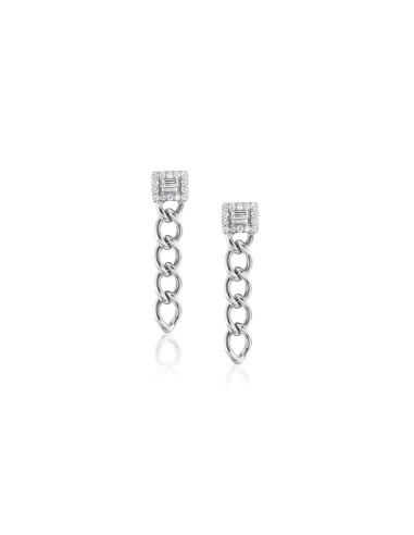 Diamond Mosaic Tab Curb Chain Drop Earrings Les magasins à Paris