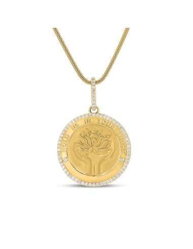 14k Diamond Lotus Medallion "Hold Us in Your Light" - 30mm JUSQU'A -70%! 