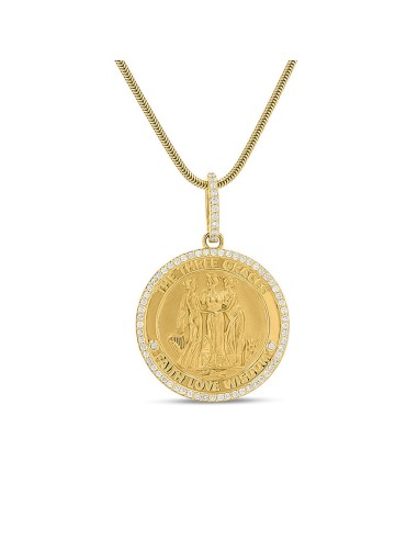 14k Diamond Three Graces Medallion "Faith Love Wisdom" - 30mm votre