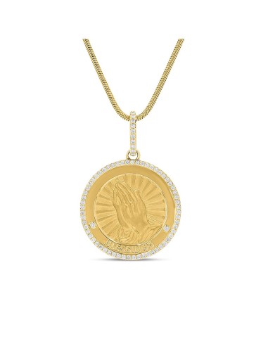 14k Praying Hands Diamond Medallion "Blessings" - 30mm votre