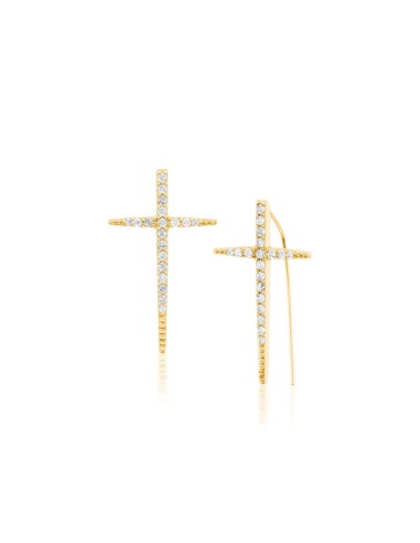 14k Gold Diamond Baby Cross Spike Earrings Amélioration de cerveau avec