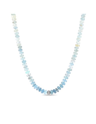 Aquamarine Ombre Knotted Necklace with Diamond Donut - 17 ¾" Livraison rapide