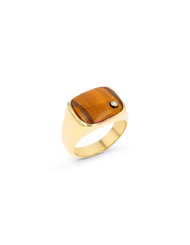 Mr. LOWE Men's 14k Tiger's Eye Stone Signet Bond Ring with Diamond Bezel Le MVP de beaucoup