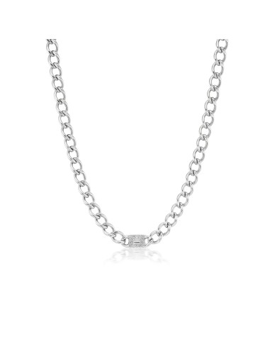 Flat Curb Chain Necklace with Diamond Mosaic Station - 17" soldes