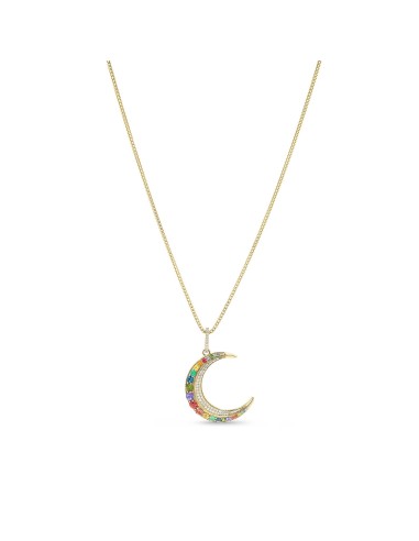 14k Rainbow Crescent Moon Pendant on Franco Chain Necklace en linge