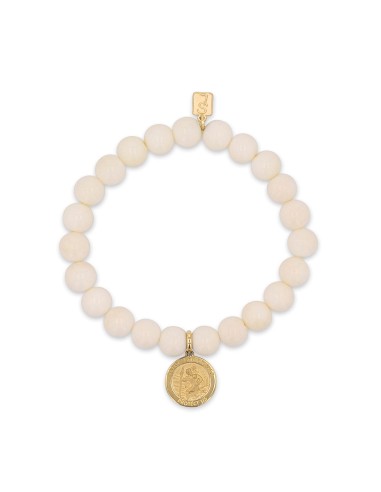 14k Bone Bracelet with St. Christopher Charm - 8mm soldes