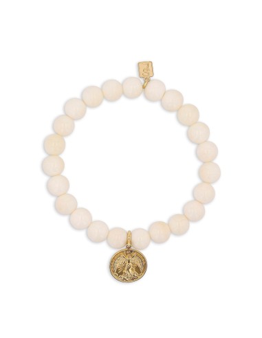 14k Bone Bracelet with Guardian Angel Charm - 8mm Voir les baskets