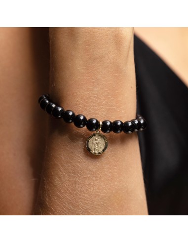 14k Onyx Bracelet with St. Christopher Charm - 8mm français