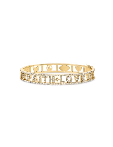 14k Diamond Faith Love Icon Hinge Bracelet hantent personnes