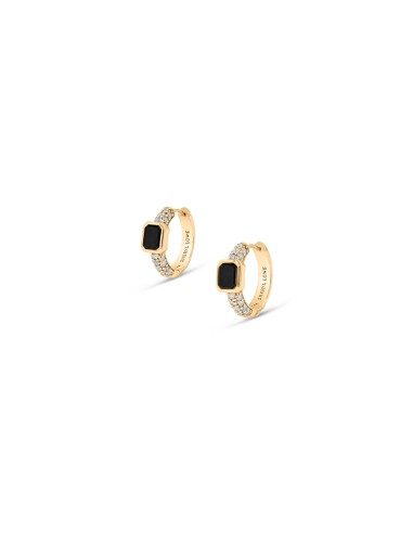 14k 3 Row Diamond Huggies with Black Diamond Bezel Earrings commande en ligne