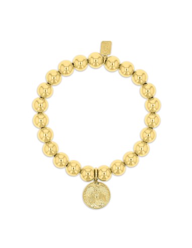 14k Yellow Gold Beaded Bracelet with Guardian Angel Charm - 8mm pas cher chine