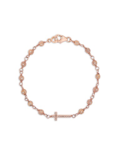 14k Rose Gold Rope Bracelet with Diamond Cross Bead Profitez des Offres !