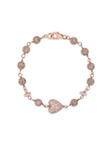 14k Rose Gold Rope Bracelet with Diamond Rondelles and Heart Bead Le MVP de beaucoup