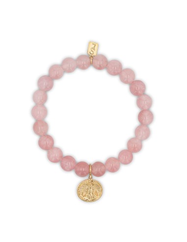 14k Rose Quartz Bracelet with Guardian Angel Charm - 8mm de technologie