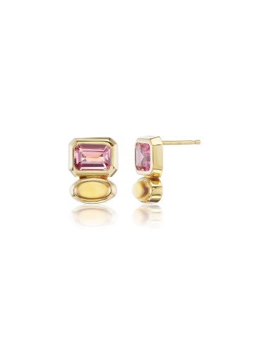 14k Gold Two Stone Earrings - Pink Tourmaline & Citrine Comparez et commandez 