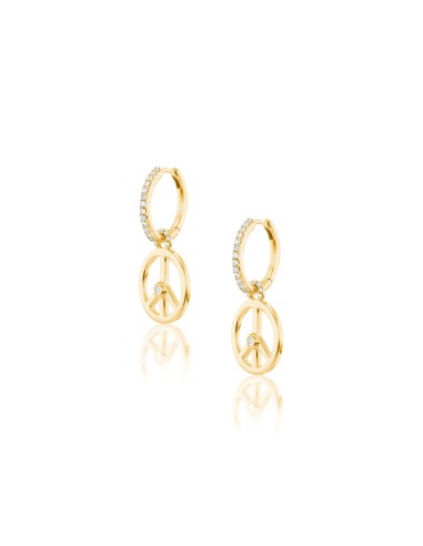 14k Peace Sign Charm Drops on Diamond Huggie Hoop Earrings Découvrez la collection