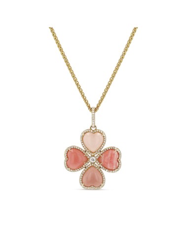 14k Pink Mix Stone Clover on 14k Wheat Chain Necklace "One of a Kind" les muscles