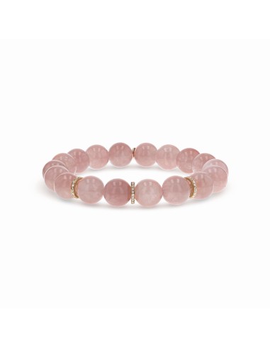 14k Rose Quartz Bracelet with 3 Diamond Rondelles - 10mm rembourrage situé sous