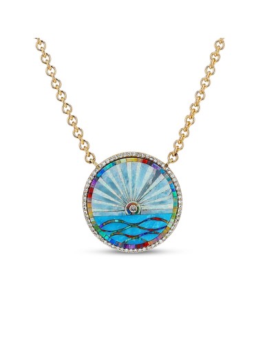 14k Opal and Turquoise Inlay Sunrise Pendant on Chain Necklace store