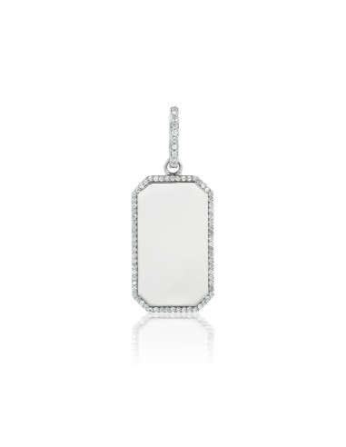 Custom Engravable Silver Dog Tag Pendant with Diamond Halo pas chere