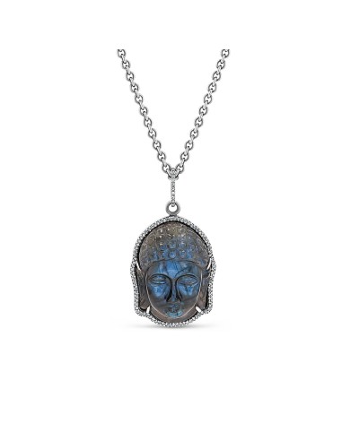 Hand Carved Labradorite Buddha Diamond Pendant l'achat 